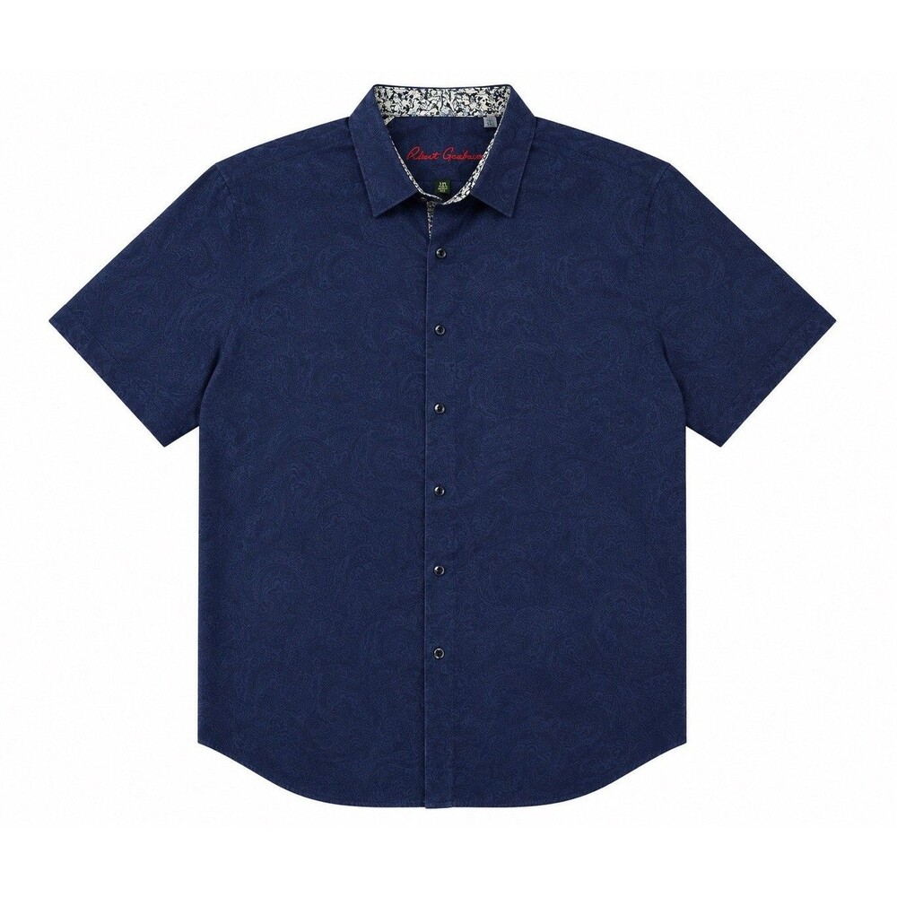 Robert Graham Button Down Mens XXL Blue Paisley Jacquard Short Sleeve Classic